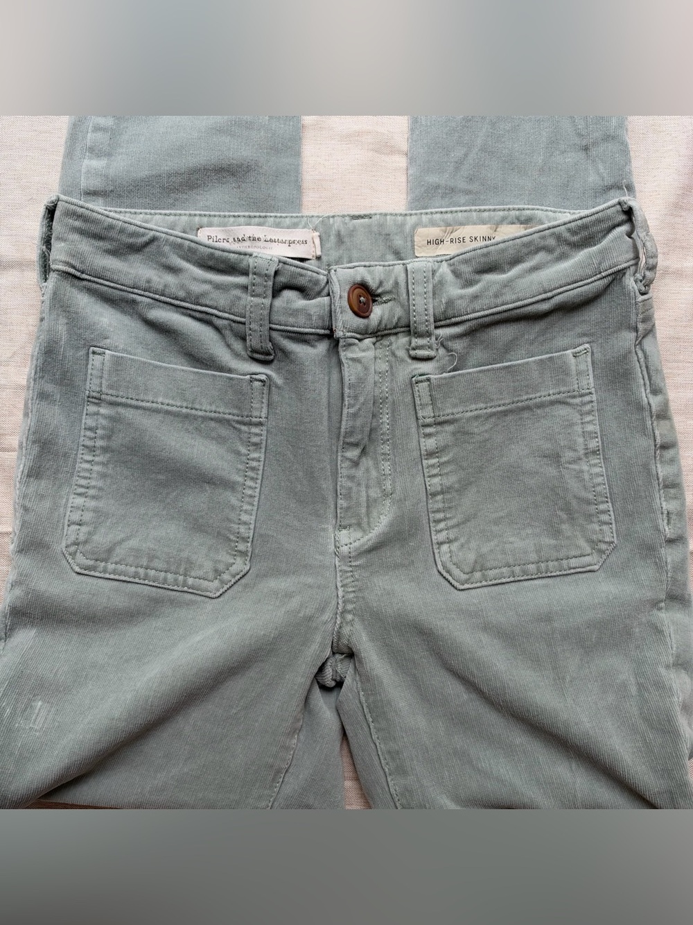 Pilcro and the Letterpress Skinny Jeans in Sage